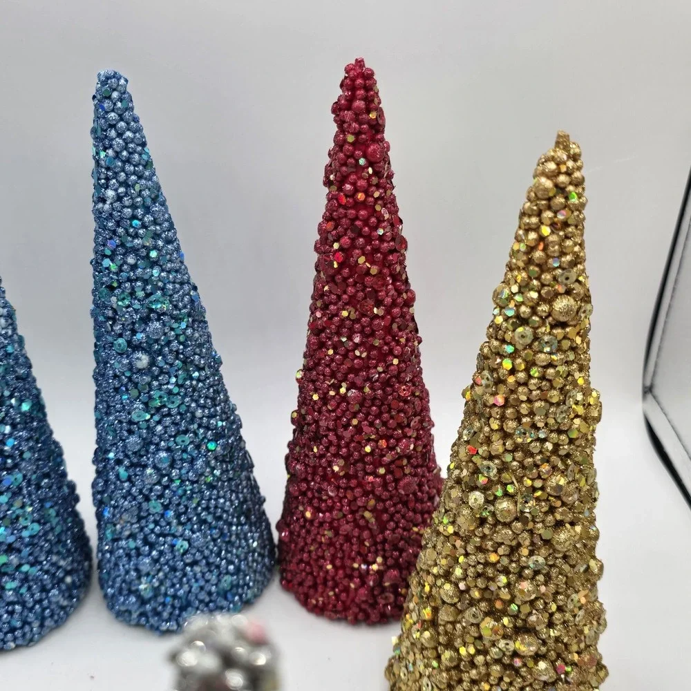 Vtg Gold Silver‎ Red Blue Cardboard Cone Christmas Trees 9